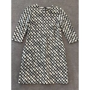 Taylor Dress S Black White Houndstooth Knit 3/4 Sleeve Textured Lined Mod